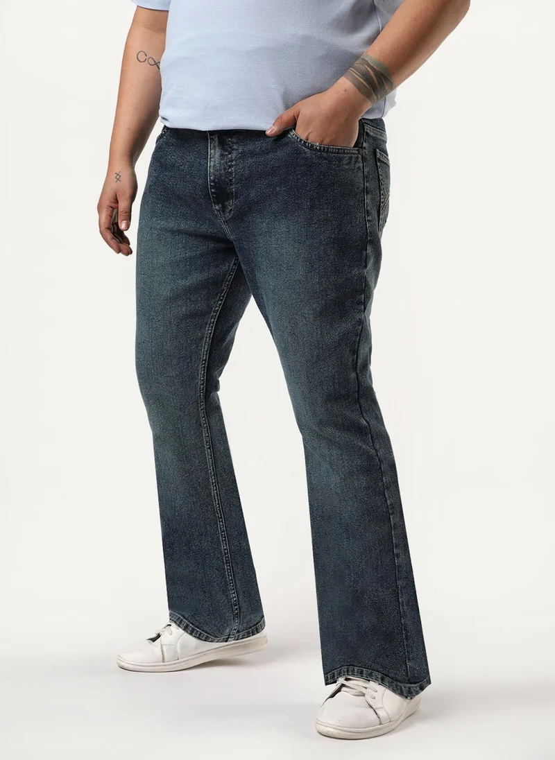 Urbano Fashion  Urbano Plus Men's Blue Bootcut Fit Mid Rise Tinted Heavy Washed Jeans Stretchable for Men | Best Price UAE